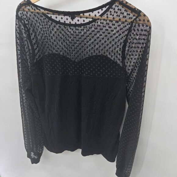 Ambiance Black Semi-Sheer Mesh Polka Dot Long Sleeved Blouse 2x - Picture 2 of 8
